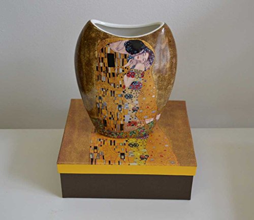 Atelier Harmony Gustav Klimt - Jarrón (porcelana), diseño de El beso, color beige y dorado