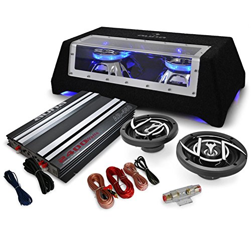 Auna Platin Line 320 Equipo de Sonido para Coche HiFi (1x Amplificador 4 Canales 2400W, subwoofer Doble 2x10 1600W, 2X Altavoz 6.5" 600W, Kit Cables)