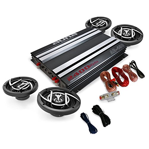 Auna Platin Line 400 Equipo de Sonido para Coche HiFi (1x Amplificador 4 Canales 2400W, 4X Altavoz 6.5" 600W, Kit Cables)