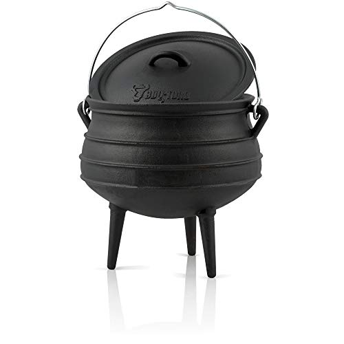 BBQ-Toro Potjie l Elección de Diferentes tamaños l Cacerola de Hierro Fundido l Horno holandés sudafricano (Potjie #4 Aprox. 12 litros)