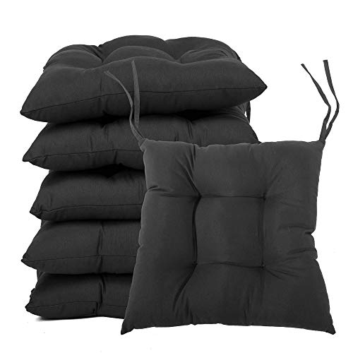 BCASE, Pack de 6 Cojines de Asiento y Silla, 38x38cm, Funda de Polyster, Relleno de Fibra, Cómodos, Resistentes, Fácil de Limpiar, para Cocina, Cuarto, Sala, Jardín, Terraza, Patio, Etc. Negro