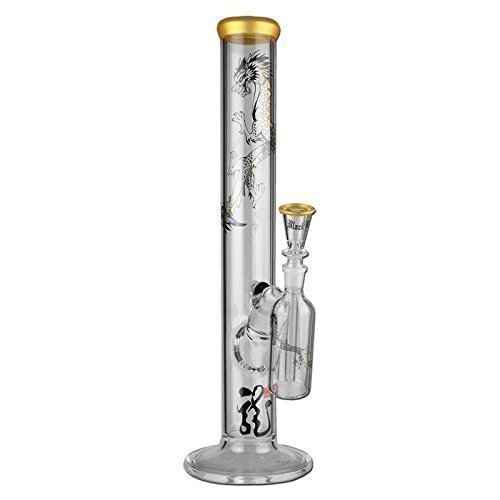 Black Leaf Bong de hoja dorada de cristal con preenfriador en caja decorativa 18,8, 14,5 mm