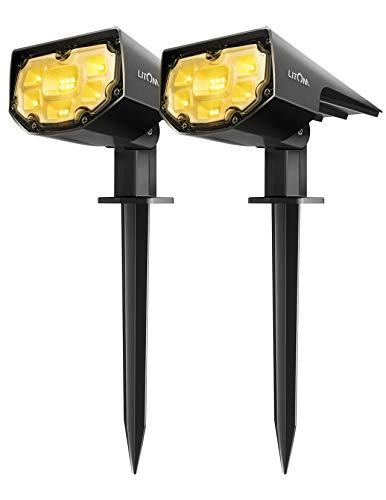 [Blanco Cálido]12 LED Paisaje Luces Solares Mejoradas,Luz del césped Impermeable IP67 con 2 Modos de Iluminación para Patio, Garaje, Camino, Camino de Entrada, Porche, Piscina y Patio(2 Paquetes)