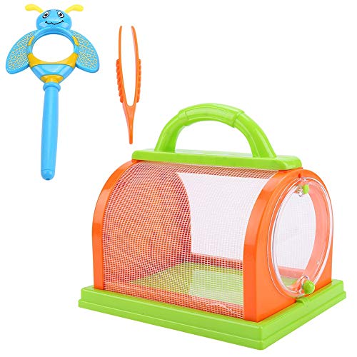 Bnineteenteam El Estuche para Insectos, el Kit de Captura de Insectos, atrapa a los Insectos con Lupa y Pinzas para niños Mayores de 3 años (橙绿)