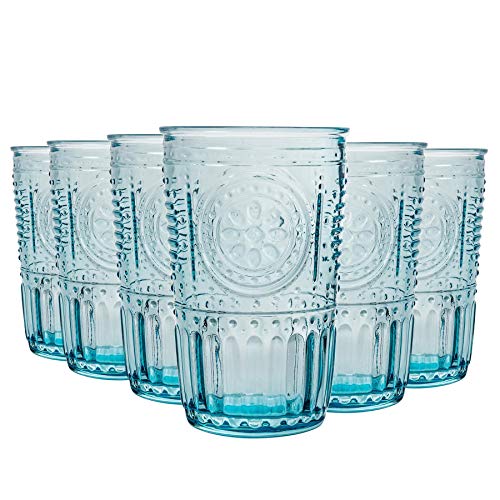 Bormioli Rocco Romantic - Juego de Vasos Altos para cócteles - Diseño Italiano Tradicional - Azul - 340 ml - Pack de 6