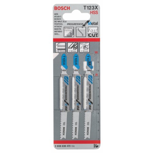 Bosch 2 608 638 472 - Hoja de sierra de calar T 123 X - Progressor for Metal (pack de 3)