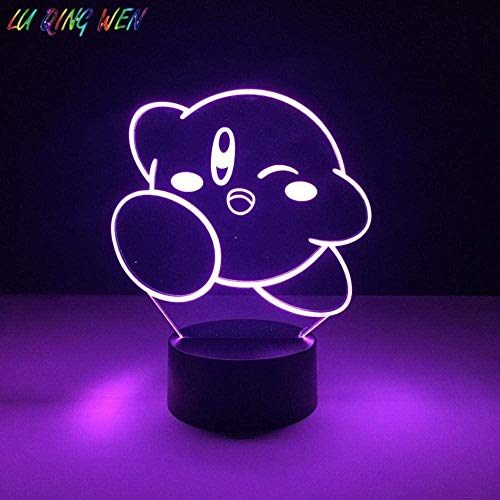 BTEVX Lámpara de ilusión 3D Luz de noche LED Juego único de Kirby para niños Habitación Luminary Regalo de cumpleaños Lámpara de mesa para dormir para bebés Regalos para niños