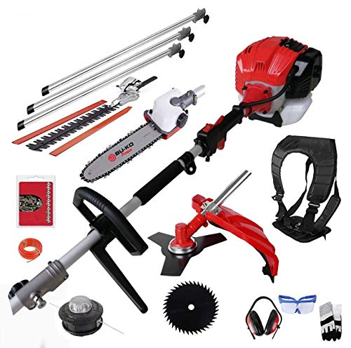 BU-KO 52cc Herramienta de jardín Multifuncional de Gasolina de Largo Alcance Que Incluye: Hedge Trimmer, Pruner Chainsaw, Cortador de Pincel con línea de Recorte Grueso de 2.4mm y Poste de extensión