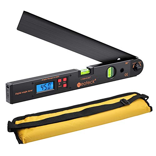 Buscador de Ángulo Digital 400mm/16 inch 0~225° Retroiluminado LCD Digital Inclinómetro Transportador Nivel de Ángulo Indicador con Bolsa Portátil para Industriales, Obras de Renovación-Negro