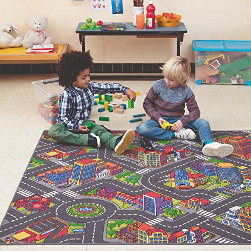 Carpet Studio Alfombra Carretera 140x200cm, Alfombra Infantil para Dormitorio & Cuarto de Jugar, Lavable a Máquina, Fácil de Limpiar, Anti-Deslizante - Big City