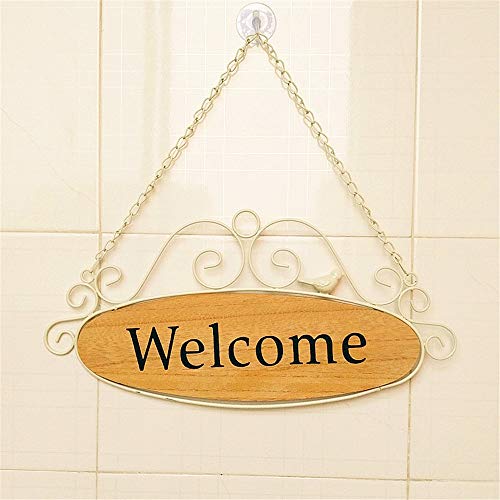 Cartel de Bienvenida de jardín Signo positivo de madera de la puerta principal que cuelga de la puerta del inmueble Casa Hierro forjado Bienvenido muestra de madera 41x38cm La novedad elegante regalo