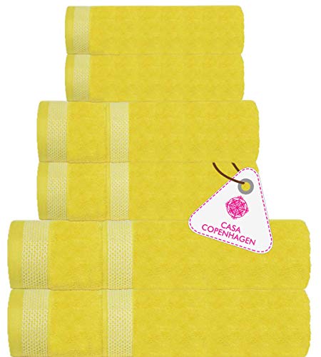 CASA COPENHAGEN Solitaire Egipcio algodón 600 g/m², Sala de baños, Mano y servilleta / Toallas Junto (Ranúnculo Amarillo) 6 Piezas