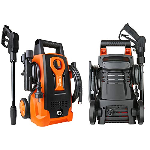 Casals C63010000 Hidrolimpiadora, 1400 W, 105 Bares, caudal máx de 6,8 l/min, Manguera a presión de 5m, dispensador de jabón Incorporado, ángulo de Spray 0-60, Naranja y Negro