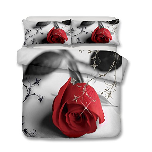 CHAOSE Juego de Sábanas Serie de Rosas Nobles 3D Funda Nórdica de Algodón y poliéster 3 Piezas (1 Funda Nórdica + 2 Funda de Almohada) (Noble Rosa roja, (220x 240cm+2/75x50cm) - Cama de 150/160)