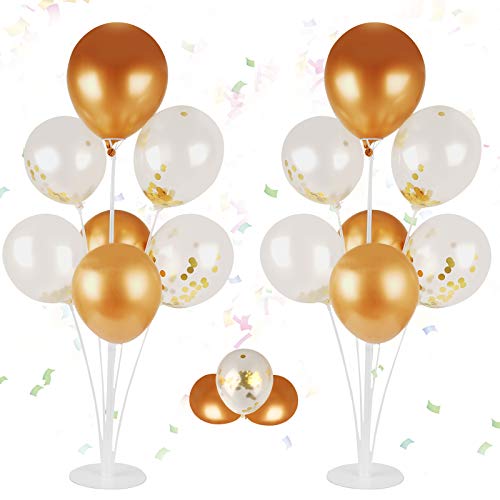 Colmanda Árbol de Globos, 2 Juegos Kit Soporte de Globos, Soporte de Globos con Globos, Árbol de Globos Transparente de Mesa para Cumpleaños y Decoración de Boda (Dorado)