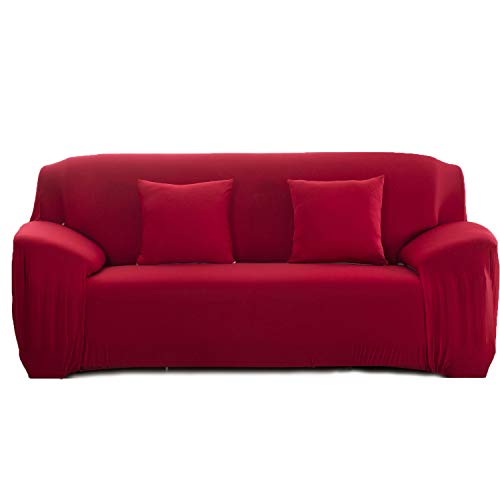 Cornasee Funda de sofá Elastica 3 plazas,Cubierta para sofá con Cuerda de fijación (Rojo,3 Plazas)