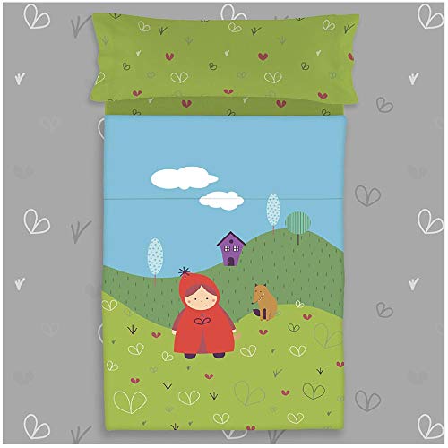 COTTON ARTean Juego de sabanas Infantil/Juvenil Caperucita Cama de 90 x 190/200.