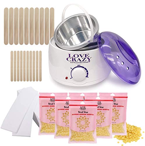 Crisnails® Kit de Depilación Profesional, Calentador de Cera Eléctrico Profesional de 500ml, 6 Bolsas de Cera, 20 Espátulas de Madera (10*Pequeña+10*Grande) y 1 Paquete de Bandas Gratuito