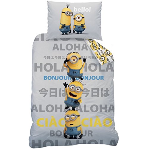 CTI 43602 - Juego de cama (135 x 200 + 80 x 80 cm, 100% algodón), diseño de Minions Hola