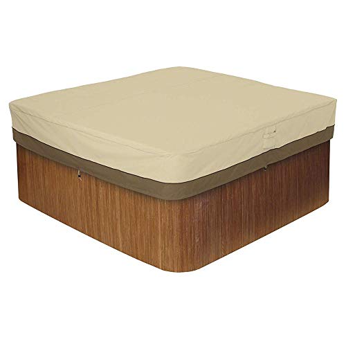 Cubierta de Jacuzzi al Aire Libre, Cubierta SPA de Plaza, Paño de 420D Oxford, Anti-UV, a Prueba de Polvo, Impermeable,Beige Coffee,218x218x50cm