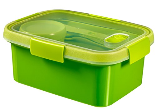 Curver - hermético Smart To Go Lunch Kit Rectangular 1,2L. - Con Cubiertos y Salsera - Apto para Microondas, Lavavajillas y Congelador - Color Verde Lima