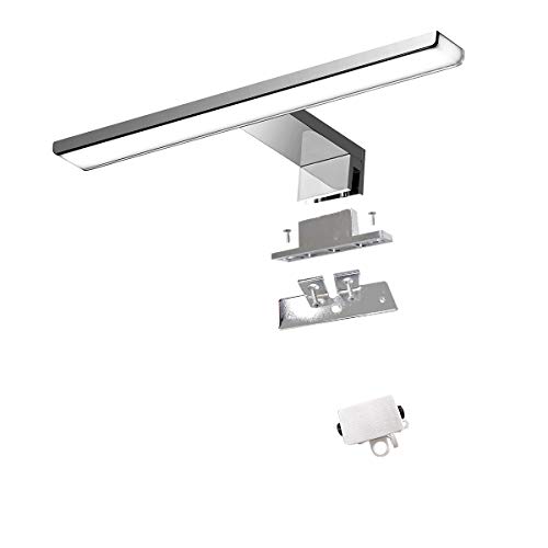 Cywer Lámpara de Espejo Led Luz Baño 7W 400LM 30cm 230V 3000K,Lámpara de Acero Inoxidable 3 en 1 IP44 Clase II,Diseño Delgado,Espejo Frente/Gabinete/Iluminación de Pared Neutro Blanco 300mm