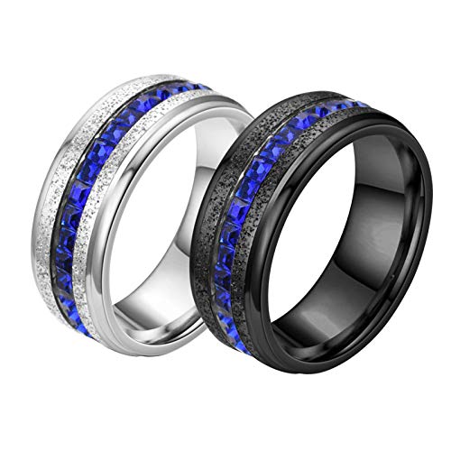 Daesar Anillos Plata Negro Azul Anillos de Boda Pareja Juego Acero Inoxidable Redondo con Circonita Azul Talla Mujer 17 & Hombre 17