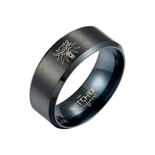 DDDDMMMY Anillo Punk,Negro Anillos De Acero Inoxidable 316L para Mujeres Hombres,Punk Grabado Láser Juego De Tronos Anillos De Boda Regalo del Partido,9