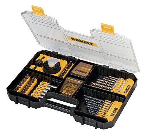 DEWALT DT71569-QZ - Juego TSTAK de 100 piezas para taladrar y atornillar con 8 Brocas para Piedra, 12 Brocas Metal, 5 Llaves de Vaso, 4 Coronas,Mandril, 69 Puntas para atornillar de 25mm y portapuntas