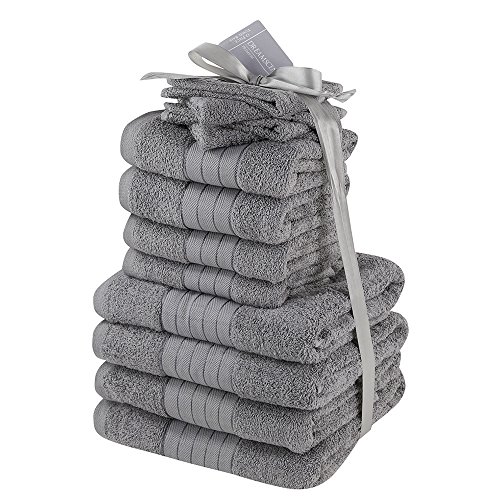 Dreamscene Juego de Toallas de Lujo, algodón 100 % Suave para Cara y Manos, 12 Unidades de Color Gris para Manos, Cara y baño