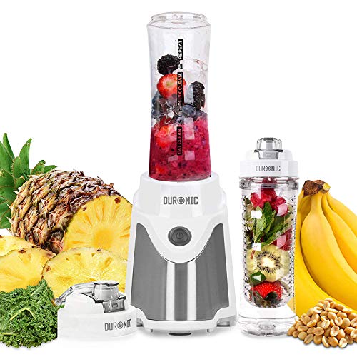 Duronic BL505 Batidora de vaso individual portátil 500W con 2 Botellas Reutilizables de 600ml libres de BPA e Infusor Incluido - Ideal para smoothies, batidos proteicos, picar hielos, zumos