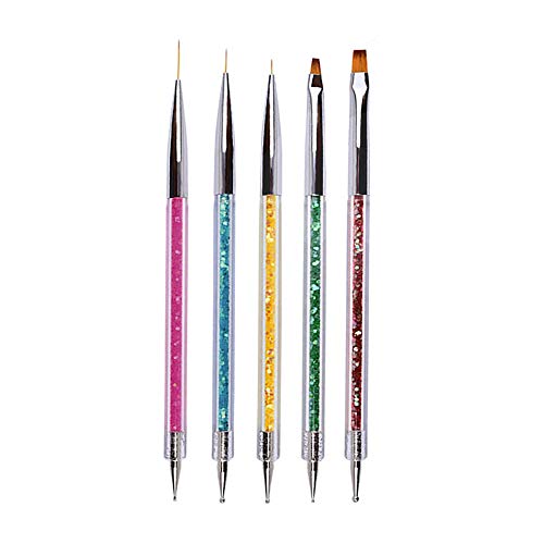 Ebanku 5 Pcs Pinceles para Uñas Juego de Bolígrafo de Dibujo de Uñas, Kit de Manicura de Pintura de Punto de Punta de Arte Línea de Dibujo de Nylon Herramienta de Manicura