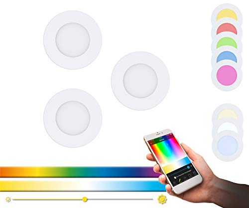 EGLO connect - Juego de 3 focos LED empotrables Fueva-C Smart Home - Material: hierro fundido, plástico, color: blanco - Diámetro: 8,5 cm, intensidad regulable, tonos blancos y colores ajustables.