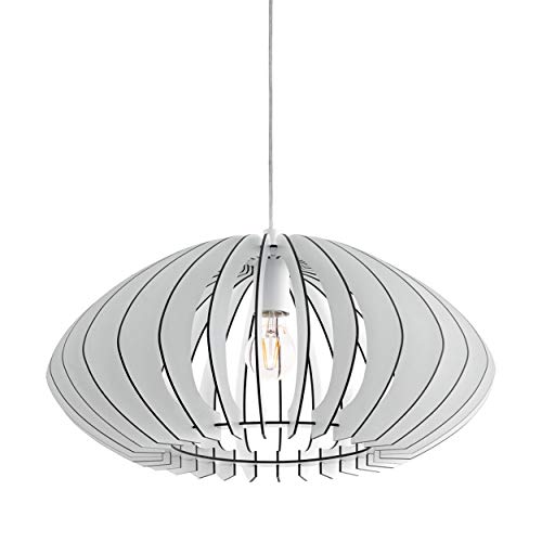 EGLO Lámpara colgante de madera Cossano, 1 lámpara de techo moderna de madera y acero, color: blanco, casquillo: E27, diámetro: 50 cm, ellipse