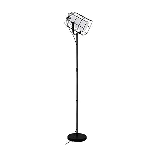 EGLO Lámpara de pie Bittams, 1 lámpara de pie vintage, industrial, moderna, lámpara de pie de acero y tela, lámpara de salón en negro, blanco, lámpara con interruptor, casquillo E27