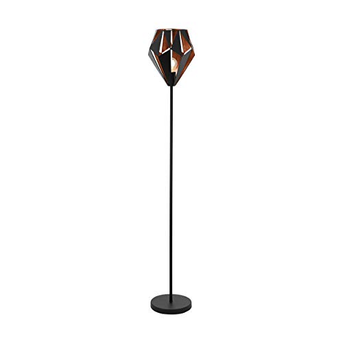 EGLO Lámpara de pie Carlton 1, 1 foco, vintage, lámpara de pie, lámpara de pie retro, de acero, color: negro, cobre, casquillo: E27