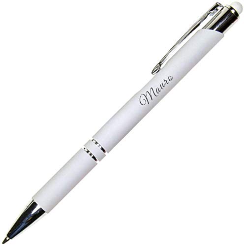 Elegante Bolígrafo para Regalar PERSONALIZADO (Nombre o Texto) · Bolígrafo Blanco Metálico y Puntero para Dispositivos Moviles · Este Boli Personalizado Incluye Estuche Individual Exclusivo