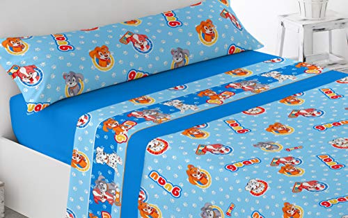 Energy Colors Textil Hogar - Junior - Cama 90 Juego Sábanas 3 Piezas 50% Algodón y Otras Fibras (Perritos Azul DM)