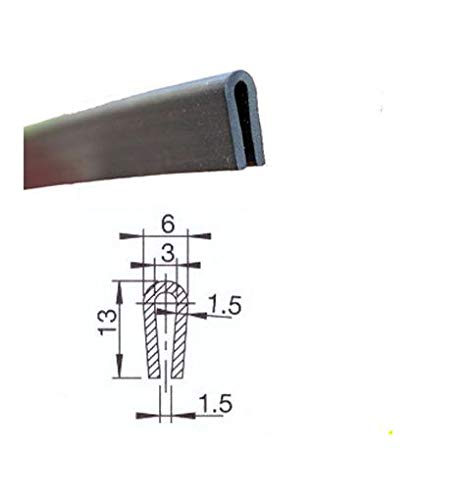 EUTRAS Kantenschutz 1945 Perfil de sellado FP3008, junta de goma, tamaño de la ranura 1,5-3,0 mm, Negro, 3 m