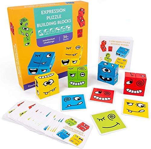 Felly Puzzles Madera Niños 2 3 4 Años, Rompecabezas Bloques Cubos de Cara, Juguetes de Madera Montessori Educativos Juegos Regalo para Infantiles Bebe Cumpleaños, Navidad