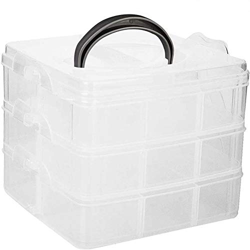 fgdjtyyj Cajas de almacenamiento de joyería de plástico de 3 capas, caja organizadora transparente con divisores ajustables, caja de joyería portátil de 18 rejillas, color blanco