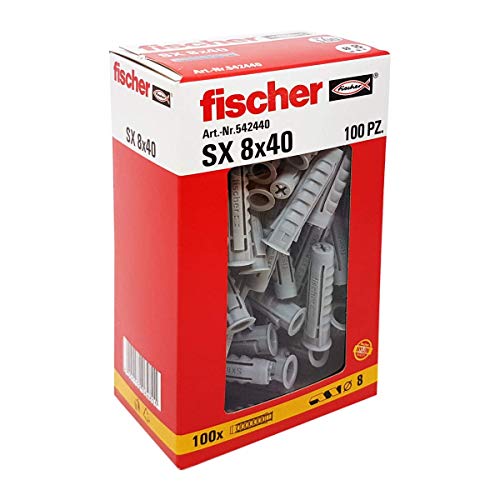 Fischer 542440 Taco Izquierda, Gris, 8 x 40 mm, juego de 100 piezas