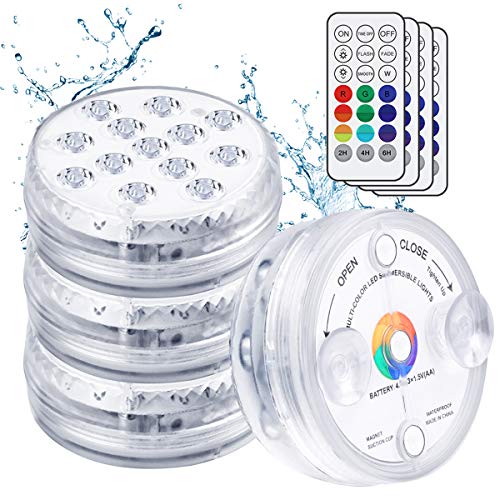 Flintronic Luces Led Sumergibles, 4Pcs 13Led Rgb Multi Cambio de Color Piscina Luz Led Impermeable,Rf Control Remoto Bajo El Agua Luz Para Base de Florero, Jacuzzi, Acuario Decoración, Tamaño Mejorado