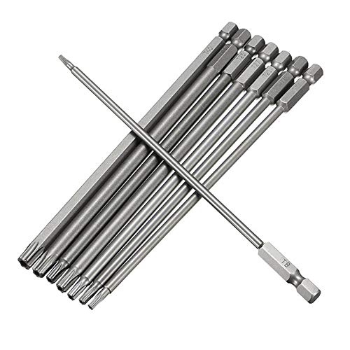 Gasea 8 Piezas Tornillo Magnético Hexagonal Torx Tornillo, Puntas de Torx de Seguridad Destornillador Bit, Juego de Puntas de Destornillador Eléctrico de Seguridad- 150mm