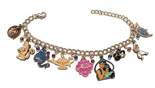 giulyscreations Pulsera de metal sin níquel Aladdin con dibujos animados de jazmín Genio Abu Jafar Lámpara alfombra volante Príncipe Alí Anime Fantasy Pop Cosplay