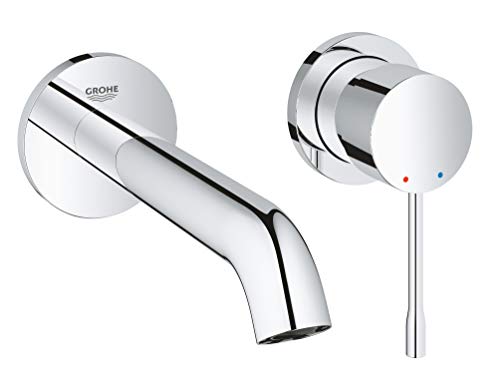 Grohe Essence - Grifo de lavabo de doble agujero con sistema de montaje en pared, kit para montaje final, cuerpo empotrado no incluido, tecnología Grohe EcoJoy, aireador Grohe AquaGuide (19408001)