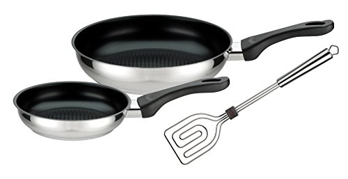 GSW 187183 Ceramica INOX – Juego de sartenes de 3 Piezas – Incluye Scala Todo Espátula, Acero Inoxidable, Plata/Negro, 50,1 x 29,3 x 6,5 cm, 3 Unidades