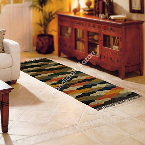 Handicraft Bazar r Alfombra de piso vintage hecha a mano de lana de yute de 2 x 6 pies étnica de yute alfombra bohemia, alfombra étnica, alfombra Kilim, alfombra turca, alfombra de yoga