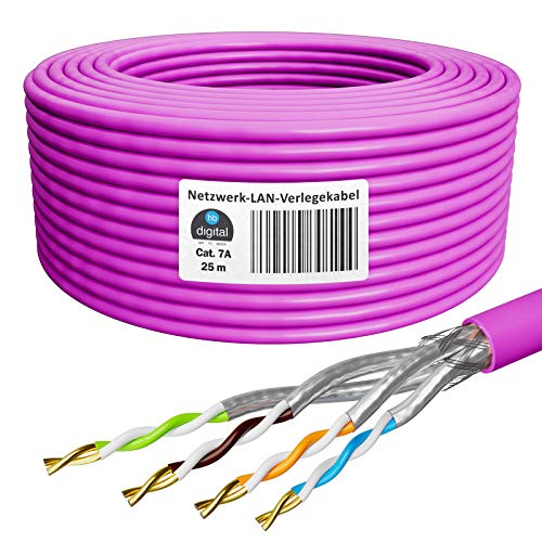 HB-DIGITAL 25m Cable de red cat.7A Cable de instalación LAN AWG 23/1 Purple Cable cobre profesional S/FTP PIMF LSZH Libre de halógenos RoHS-Compliant Cable de datos Ethernet 10 Gbit 1000 MHz