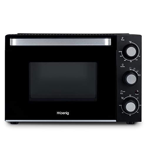 H.Koenig FO20 Horno Eléctrico Sobremesa, Capacidad de 20 litros, 1400 W, 4 Modos de Cocción, Función Convección, Luz interior, Temperatura hasta 230ºC, Tiempo hasta 60 Mins, Acero Inoxidable, Negro